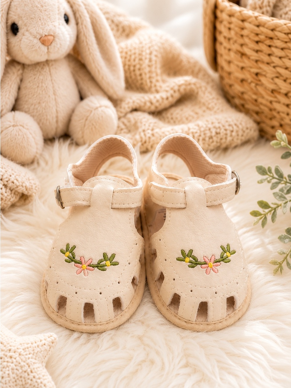 Baby Girl First Walker Floral Sandals Cream NWOT 18-24M